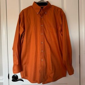 Paul Fredrick Men’s Warm Orange and Navy 16x32 Button Down Shirt